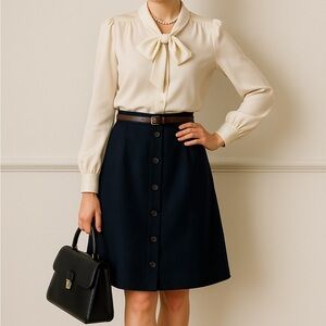 J. Crew Navy Button-Front Mini Skirt with Dark Brown Belt